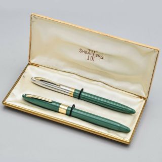 Sheaffer Vintage 14k Gold Nib Green Admiral Snorkel Fountain Pen Set Of 2 35.  3 G