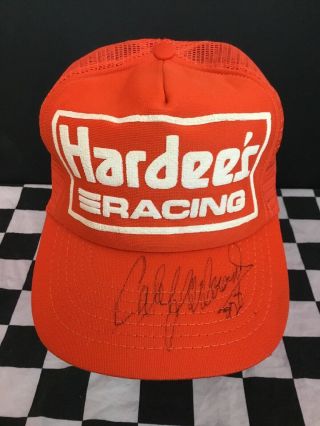 Vintage Cale Yarborough Signed Hardee’s Racing 28 Snapback Cap / Hat Nascar