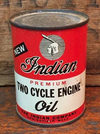 Vintage Nos Indian 1/2 Pint Two - Cycle Engine Oil Can - Full