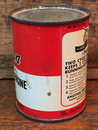 Vintage NOS Indian 1/2 Pint Two - Cycle Engine Oil Can - Full 2