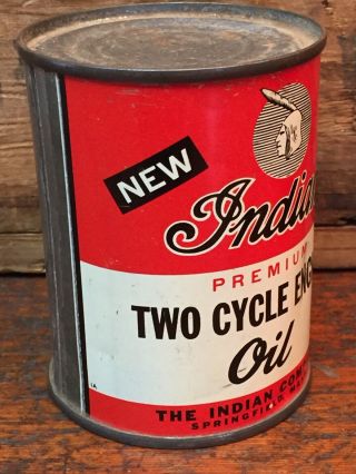 Vintage NOS Indian 1/2 Pint Two - Cycle Engine Oil Can - Full 5
