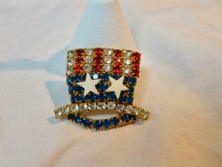 USA American Flag Top Hat Brooch Pin Vintage Enamel Uncle Sam Old Glory c1940 2