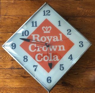 Vtg Retro 1963 Royal Crown Cola Light Up Pam Clock Bubble Glass Advertising Sign