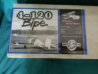 Rare Vintage In The Box Ace R/C 4 - 120 Bipe Balsa Wood Airplane Kit 2