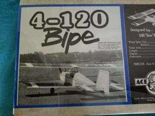 Rare Vintage In The Box Ace R/C 4 - 120 Bipe Balsa Wood Airplane Kit 5