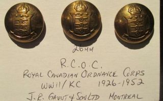 Royal Canadian Ordnance Corps Wwii Era Group Of 3 Brass 26mm Buttons Rcoc