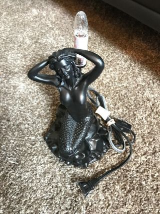 Vintage Art Deco Style Mermaid Lamp Figural Nude Black 9.  5 " Tall