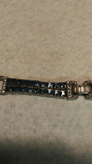 Vintage Art Deco Style Clear And Sapphire Colored Rhinestone Bracelet 4