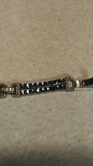 Vintage Art Deco Style Clear And Sapphire Colored Rhinestone Bracelet 5