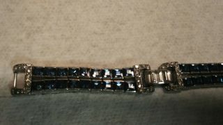Vintage Art Deco Style Clear And Sapphire Colored Rhinestone Bracelet 6