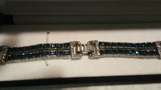 Vintage Art Deco Style Clear And Sapphire Colored Rhinestone Bracelet 7