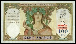 Tahiti 100 Francs 1940 Pick 16a Vf Provisional Issue French Pacific Terr.  Rare