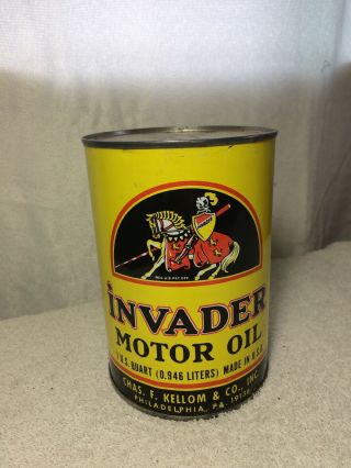Invader Motor Oil Can One Quart Vintage