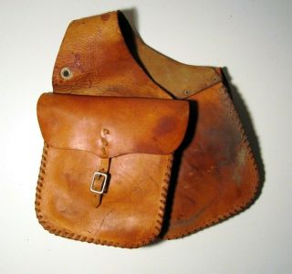 Vintage Laced Leather Western Horse Saddle Bags Old