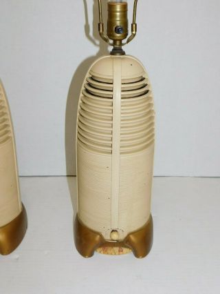 PAIR 40 ' s Vtg Atomic Age Lumitone Bakelite Radio Table Lamp Mid Century Modern 3