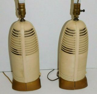 PAIR 40 ' s Vtg Atomic Age Lumitone Bakelite Radio Table Lamp Mid Century Modern 5
