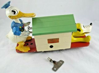 Vtg 1930s Lionel Model Railroad 1107 Donald Duck,  Pluto Hand Car W Key