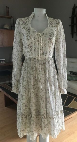 Vintage Gunne Sax By Jessica Renaissance Prairie Cotton Floral Hippy Dress Sz 9