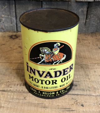 Vintage Invader Motor Oil Gas Service Station 1 Quart Can Knight Graphics Nos