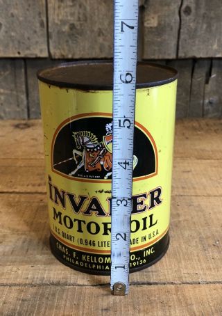 Vintage INVADER Motor Oil Gas Service Station 1 Quart Can Knight Graphics NOS 8