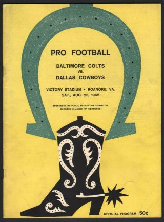 Rare 1962 Baltimore Colts V Dallas Cowboys Nfl Football Program Victory Stadium