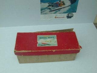 Vintage Ito Japan Wood outboard Boat W/Motor And Stand In orig.  Box 10