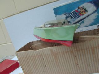 Vintage Ito Japan Wood Outboard Boat W/motor And Stand In Orig.  Box