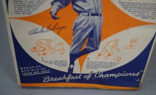 RARE ORIG.  1930 ' S CHARLIE GEHRINGER TIGERS BASEBALL WHEATIES COMPLETE EMPTY BOX 4