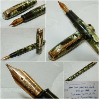 Vintage Conway Stewart 28 Fountain Pen Light Green 14k Gold Med Flex Restored