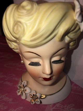 Vintage Enesco lady head vase E2188 2