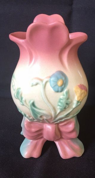 Vintage Hull Pottery Bow Knot Flower Vase B - 2 - 5” Pastel Pink & Blue Perfect
