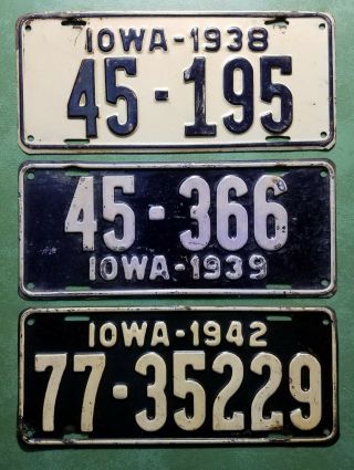 Vintage Iowa License Plate 1938 & 1939 Howard County & 1942 Polk County