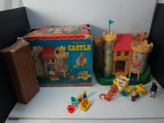Vintage 1974 Fisher Price Little People Castle 993 Pink Dragon Both Boxes
