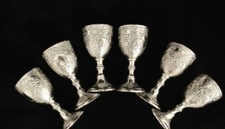 6 Vintage Corbel & Co.  Silver Plate Grape And Flower Sherry Cordial Goblets
