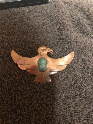 Vintage Navajo Turquoise Thunderbird Brooch Pin
