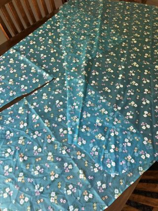 Vintage Aqua Blue Flocked Daisy Floral Fabric 2