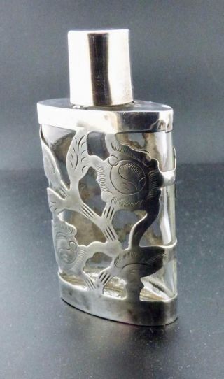 Sterling Silver Over Glass Perfume Bottle Scent Flask Lhm Taxco Mexico C1960s