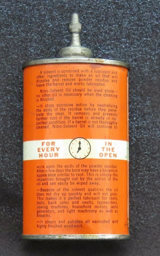 Vintage 3 oz.  Marble ' s Nitro Solvent,  oval can,  lead top,  gun oil tin/can FINE, 2