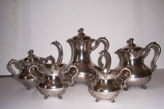 Antique Meriden Silverplate Coffee Tea Set Compete Ornate Pattern