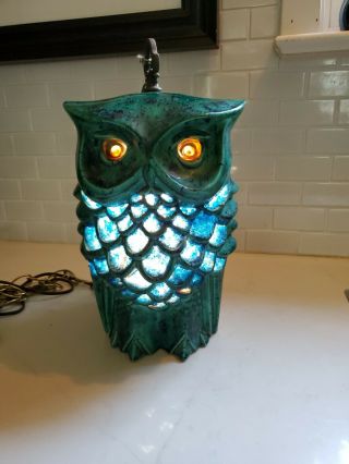 VINTAGE CERAMIC OWL DRIP GLAZE POTTERY HANGING SWAG LIGHT LAMP 13 