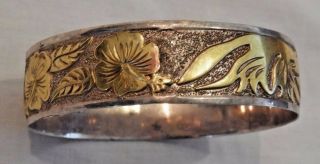 Vintage Sterling Silver Bracelet With Gold Wash Floral & Leaf Details