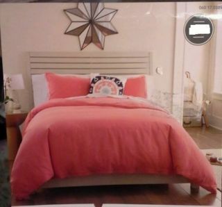 Threshold Coral Vintage Washed Linen 3 Piece King Duvet Set Nwt Msrp $90