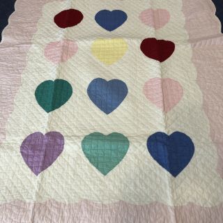 Vtg Judi Boisson Hearts Whimsical Nursery Quilt Limited Edition 38” X 49”