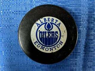 Wha Vintage Viceroy Alternate Logo Reverse Alberta Oilers Game Puck V2 Slug