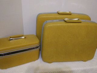 Rare Vintage Yellow Samsonite Silhouette Luggage 3 Piece Set With Beauty Case