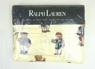 Ralph Lauren Vintage Polo Teddy Bear Yellow Rare Twin Flat Sheet Usa Made