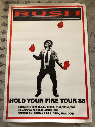 Vintage Rush Rock Band Poster Hold Your Fire Album Uk Tour 1988 Large 35” X 24”