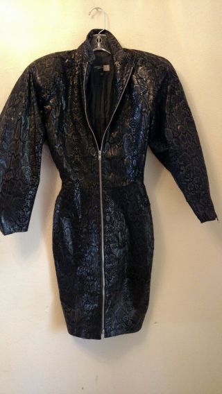 Vtg Michael Hoban North Beach Leather Black Double Zip Wiggle Dress Xs Fitted