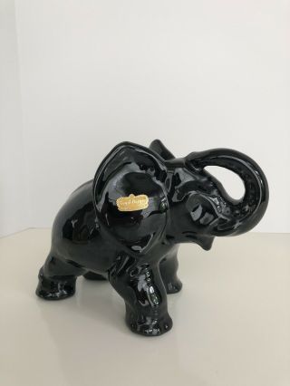Vintage Royal Haeger 6 Inch Ceramic Elephant - Glossy Black,  Mid Century Decor