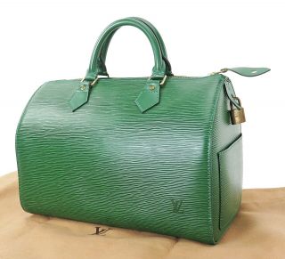 Auth Vtg Louis Vuitton Speedy 30 Green Epi Leather Boston Hand Bag Purse 32421